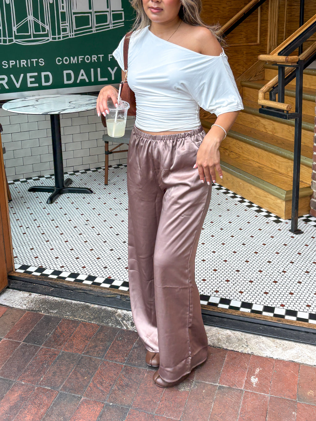 Solene Long Satin Wide Leg Pants