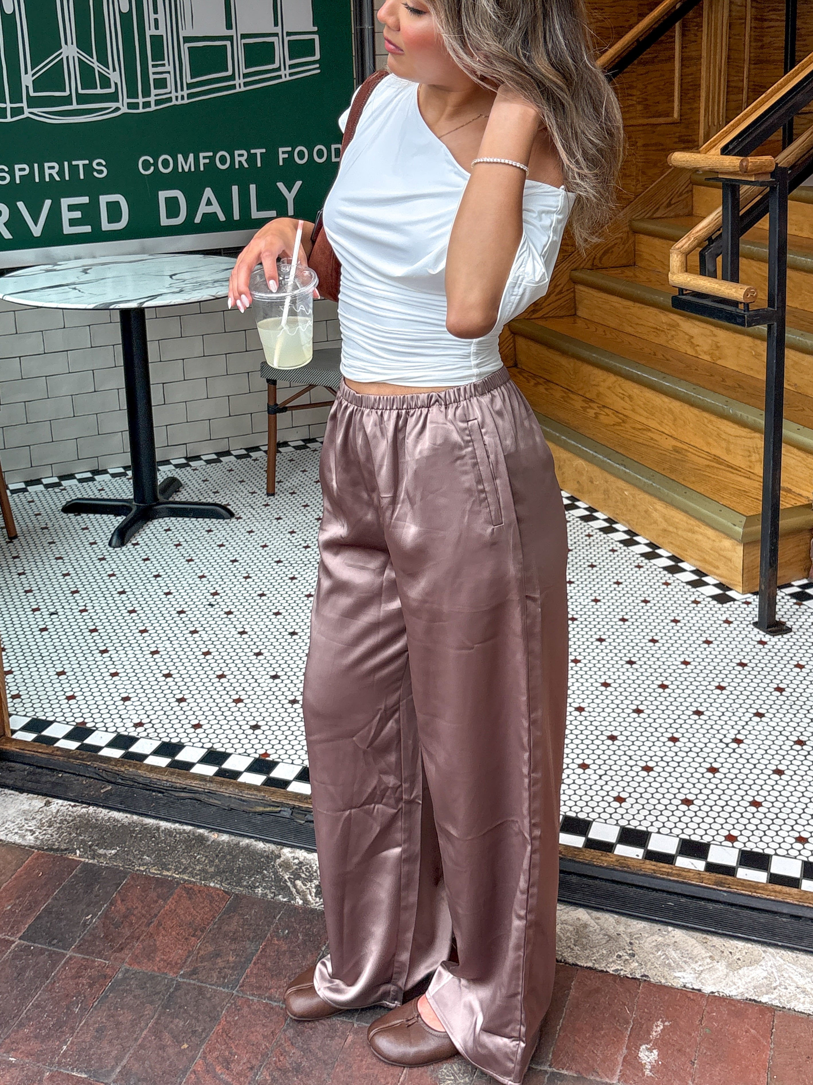 Solene Long Satin Wide Leg Pants