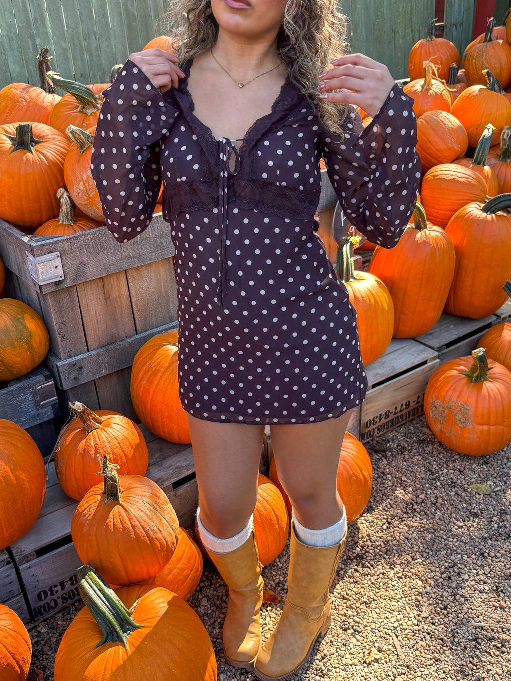La Calabaza Long Sleeve Polka Dot Mini