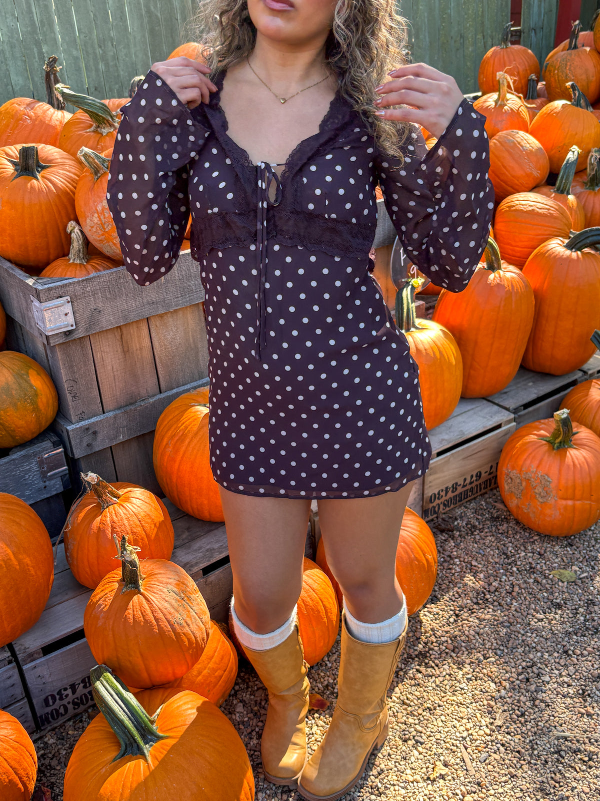 La Calabaza Long Sleeve Polka Dot Mini